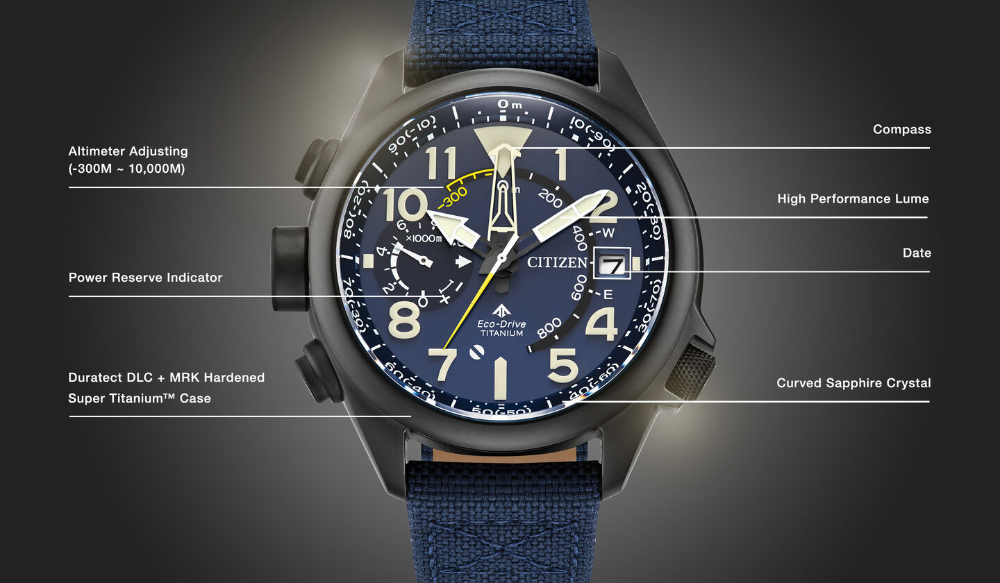 Watch diagram showing features of Promaster Altichron model BN4065-07L